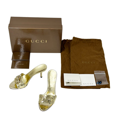 GUCCI グッチ ミュール ゴールド 213207 レザー 34 約21cm レディース 【中古】