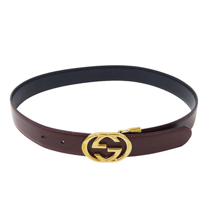 GUCCI グッチ ベルト ボルドー ブラック レザー レディース 【中古】