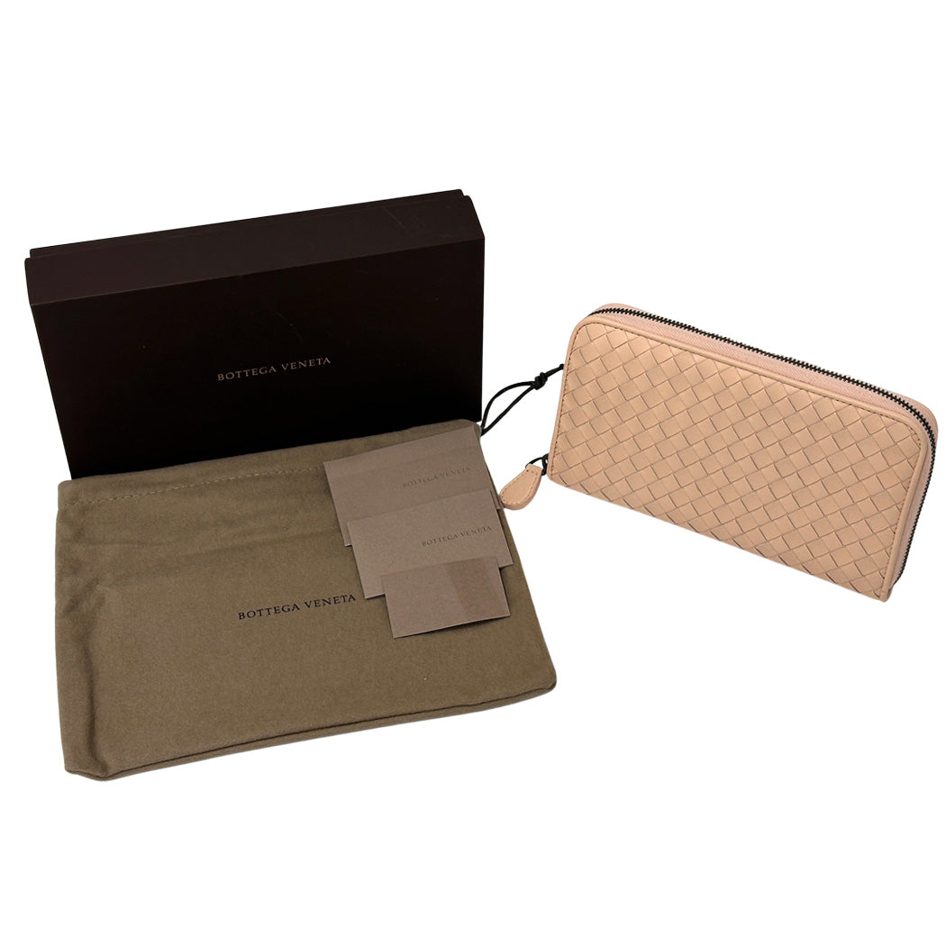 BOTTEGAVENETA ボッテガ・ヴェネタ 長財布 イントレチャート ピンク レザー レディース 【中古】