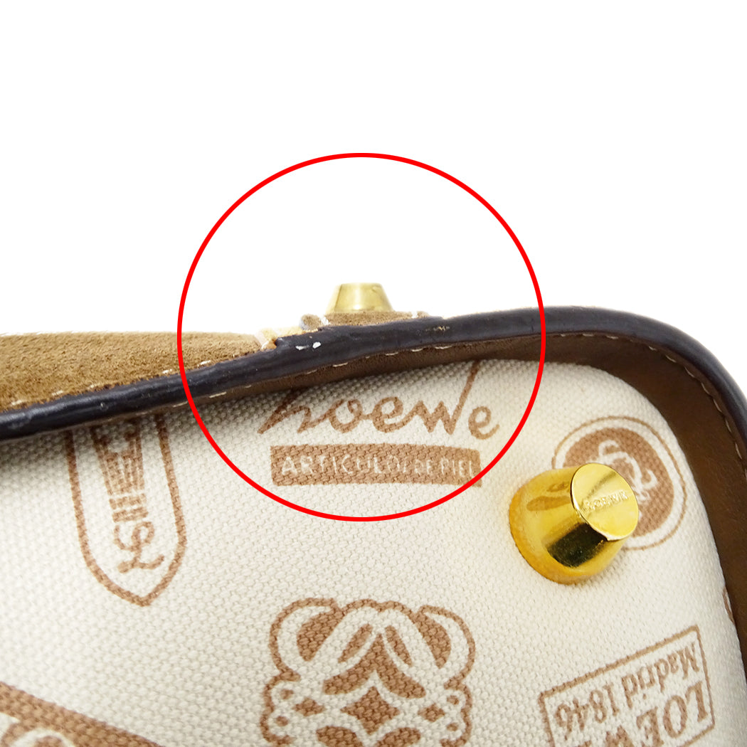 LOEWE ロエベ ハンドバッグ ベージュ ブラウン キャンバス レディース 【中古】