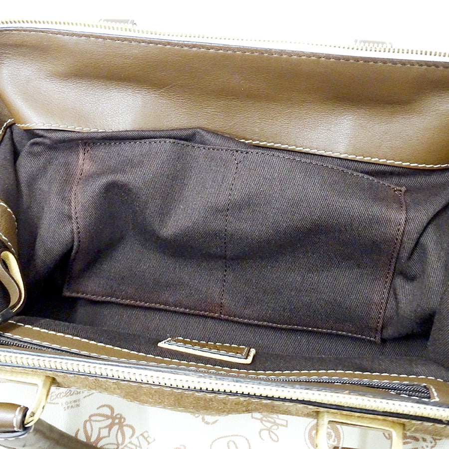 LOEWE ロエベ ハンドバッグ ベージュ ブラウン キャンバス レディース 【中古】