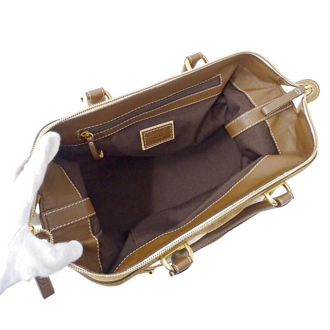 LOEWE ロエベ ハンドバッグ ベージュ ブラウン キャンバス レディース 【中古】