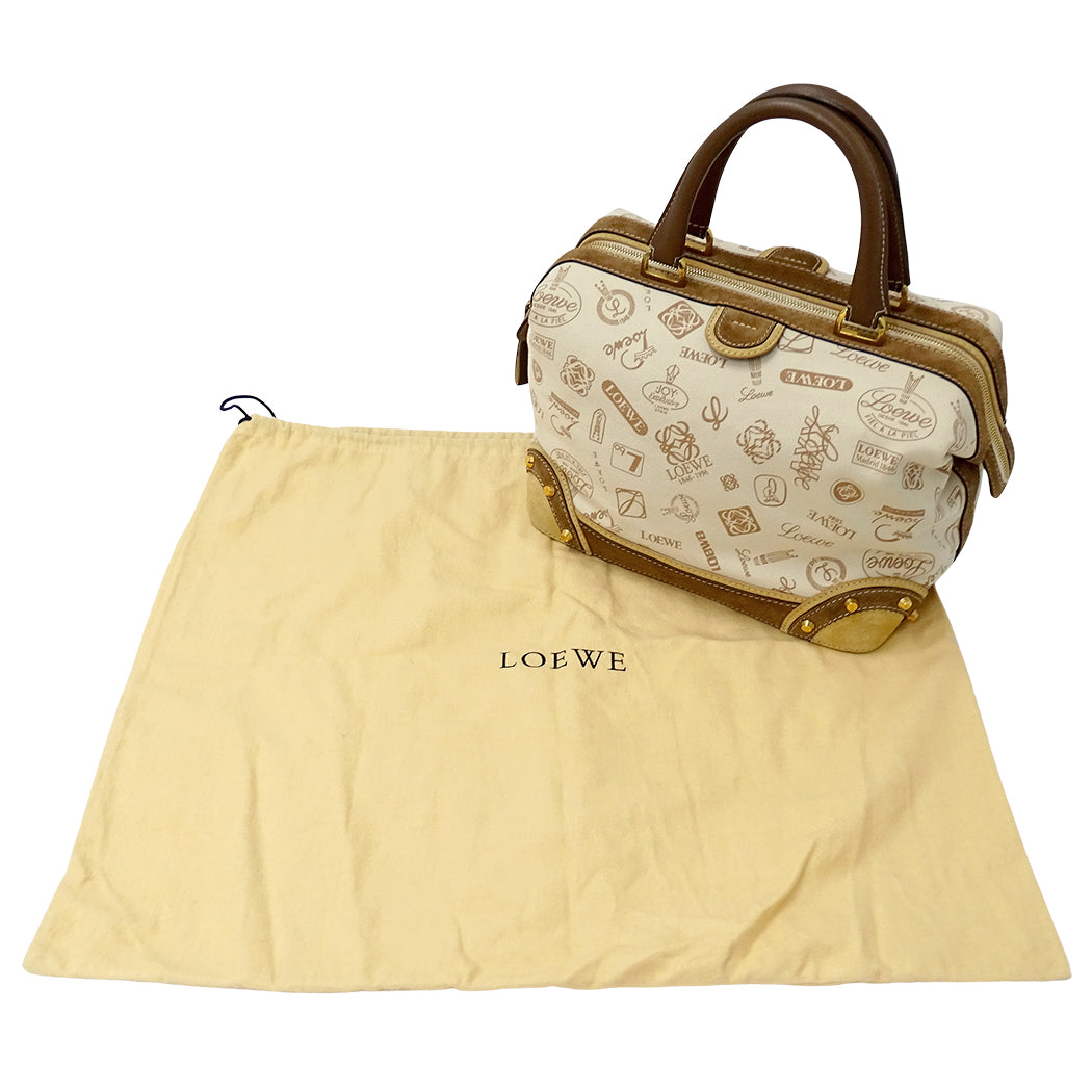 LOEWE ロエベ ハンドバッグ ベージュ ブラウン キャンバス レディース 【中古】