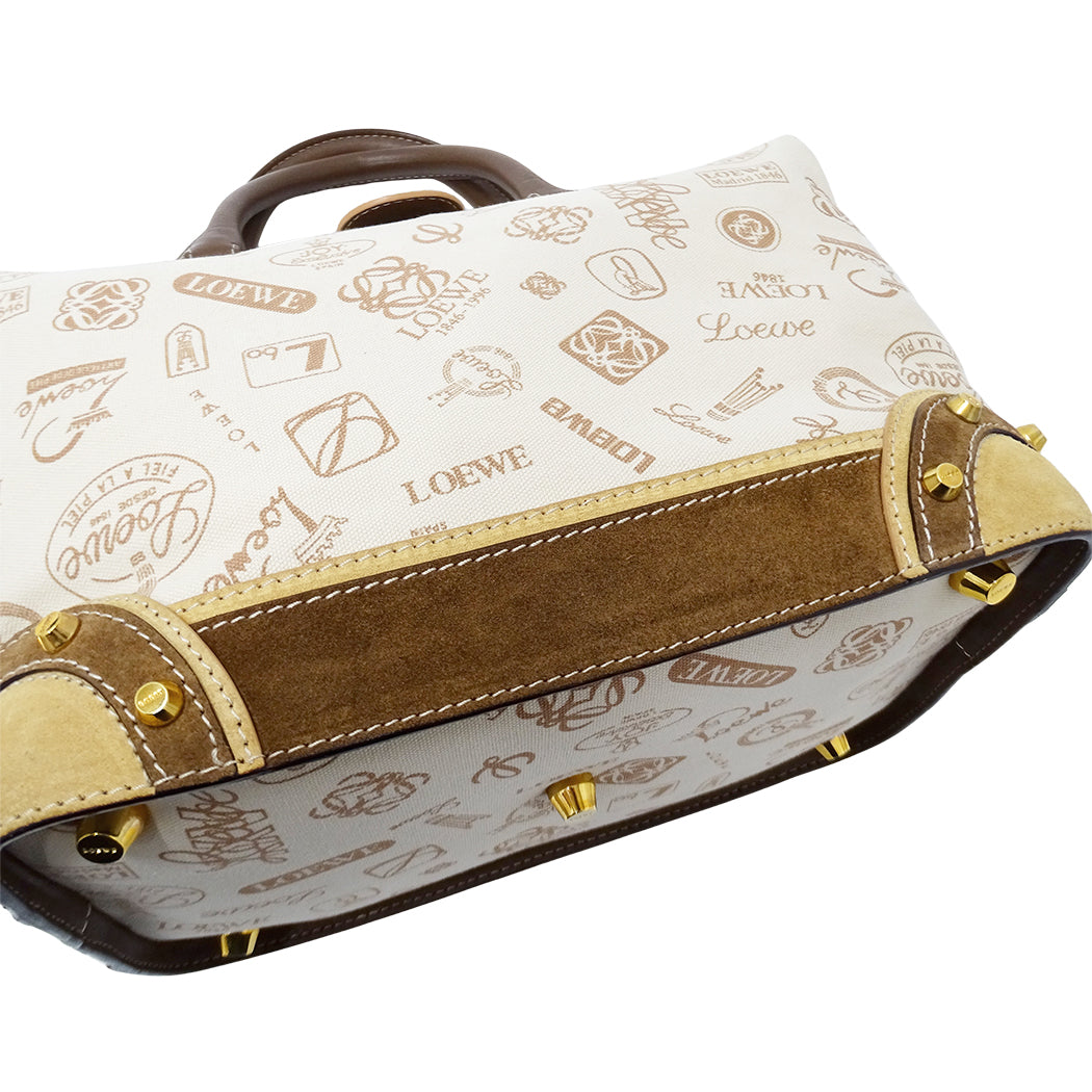 LOEWE ロエベ ハンドバッグ ベージュ ブラウン キャンバス レディース 【中古】