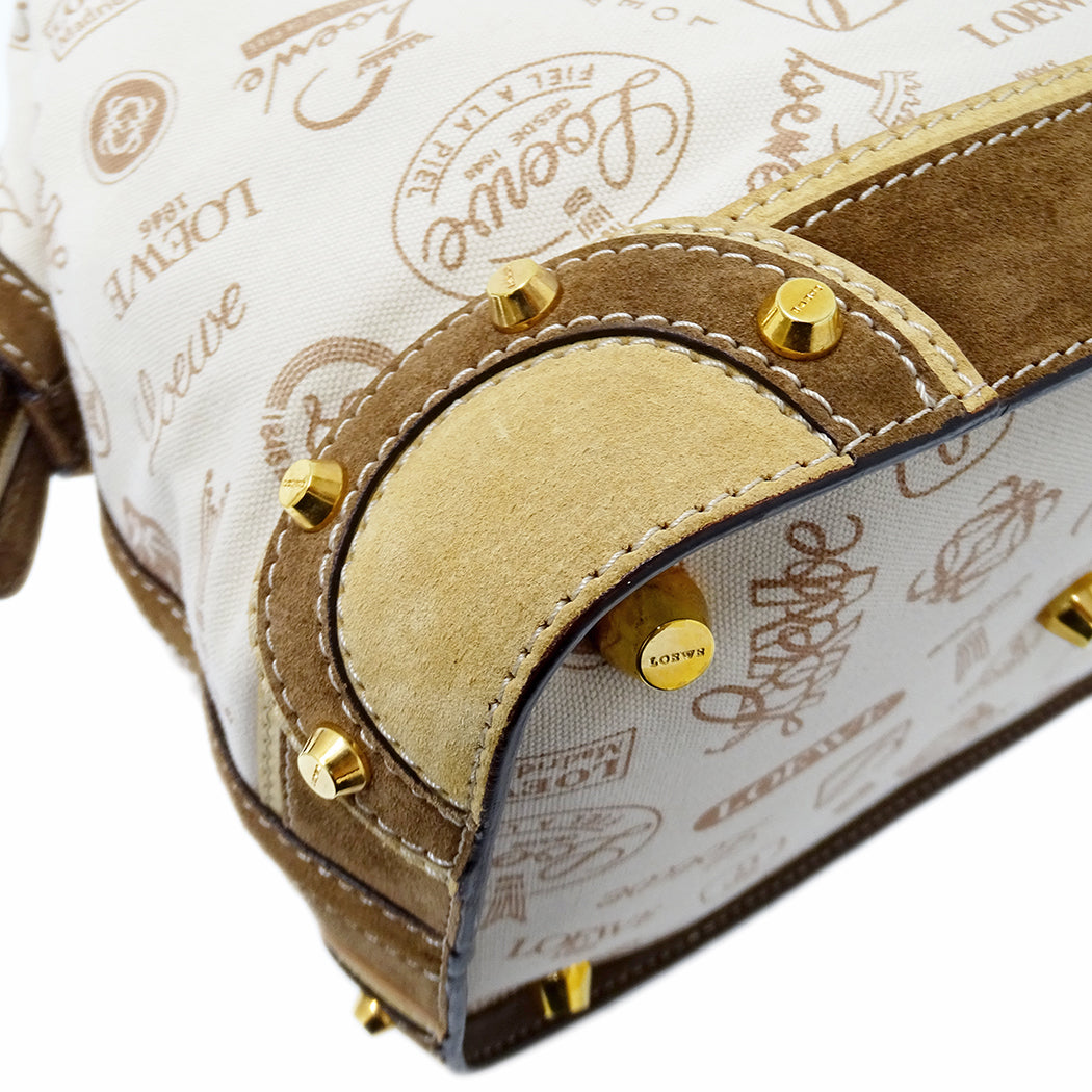 LOEWE ロエベ ハンドバッグ ベージュ ブラウン キャンバス レディース 【中古】