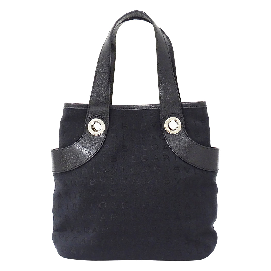 BVLGARI ブルガリ ハンドバッグ ロゴマニア ブラック キャンバス レディース 【中古】