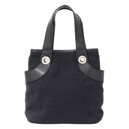 BVLGARI ブルガリ ハンドバッグ ロゴマニア ブラック キャンバス レディース 【中古】