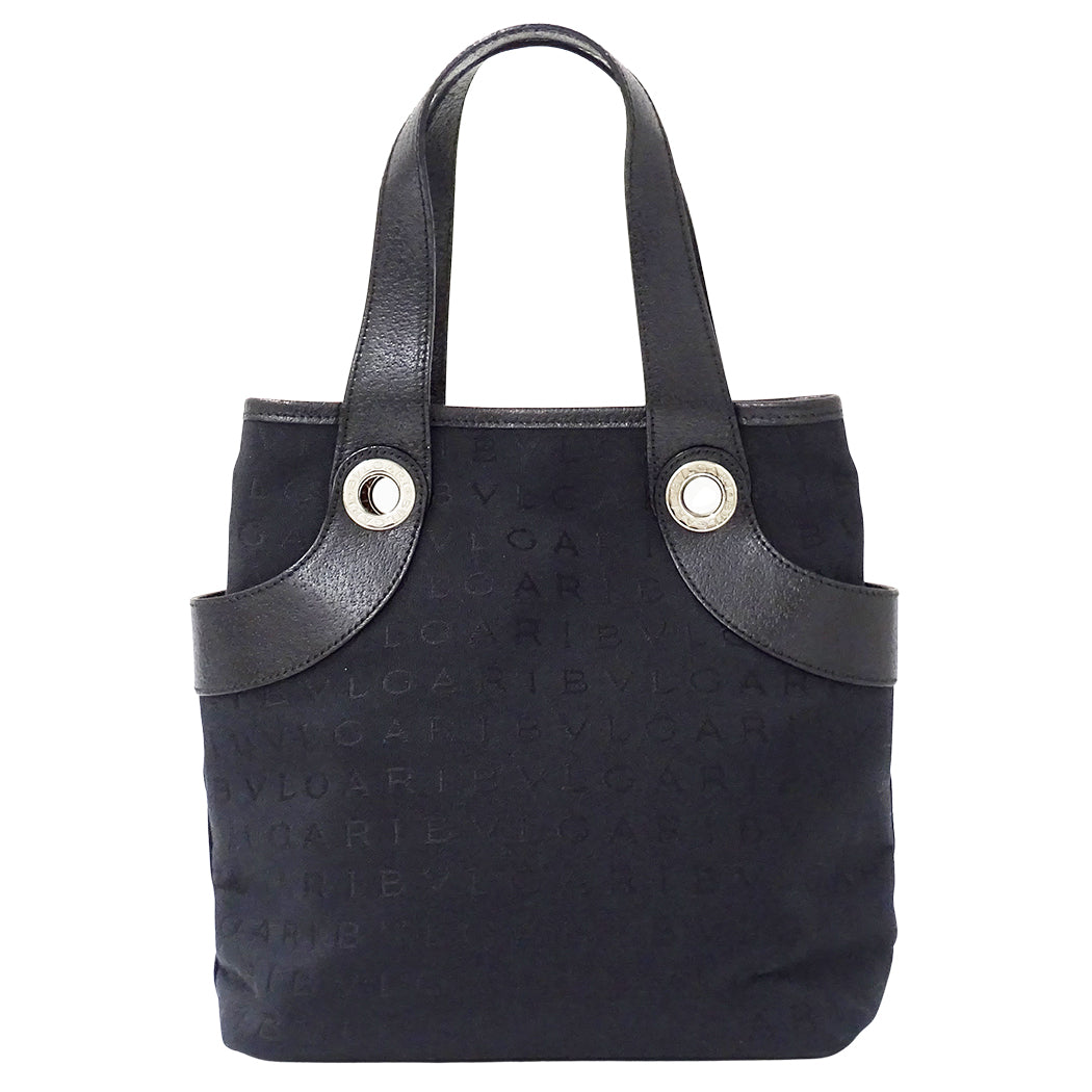 BVLGARI ブルガリ ハンドバッグ ロゴマニア ブラック キャンバス レディース 【中古】
