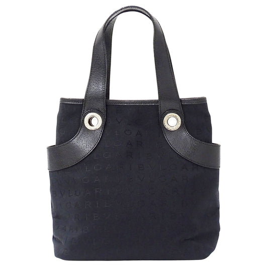 BVLGARI ブルガリ ハンドバッグ ロゴマニア ブラック キャンバス レディース 【中古】