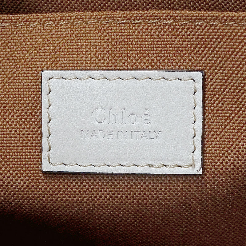 Chloe クロエ ウッディ ミディアム トートバッグ ベージュ カーキ キャンバス レディース 【中古】