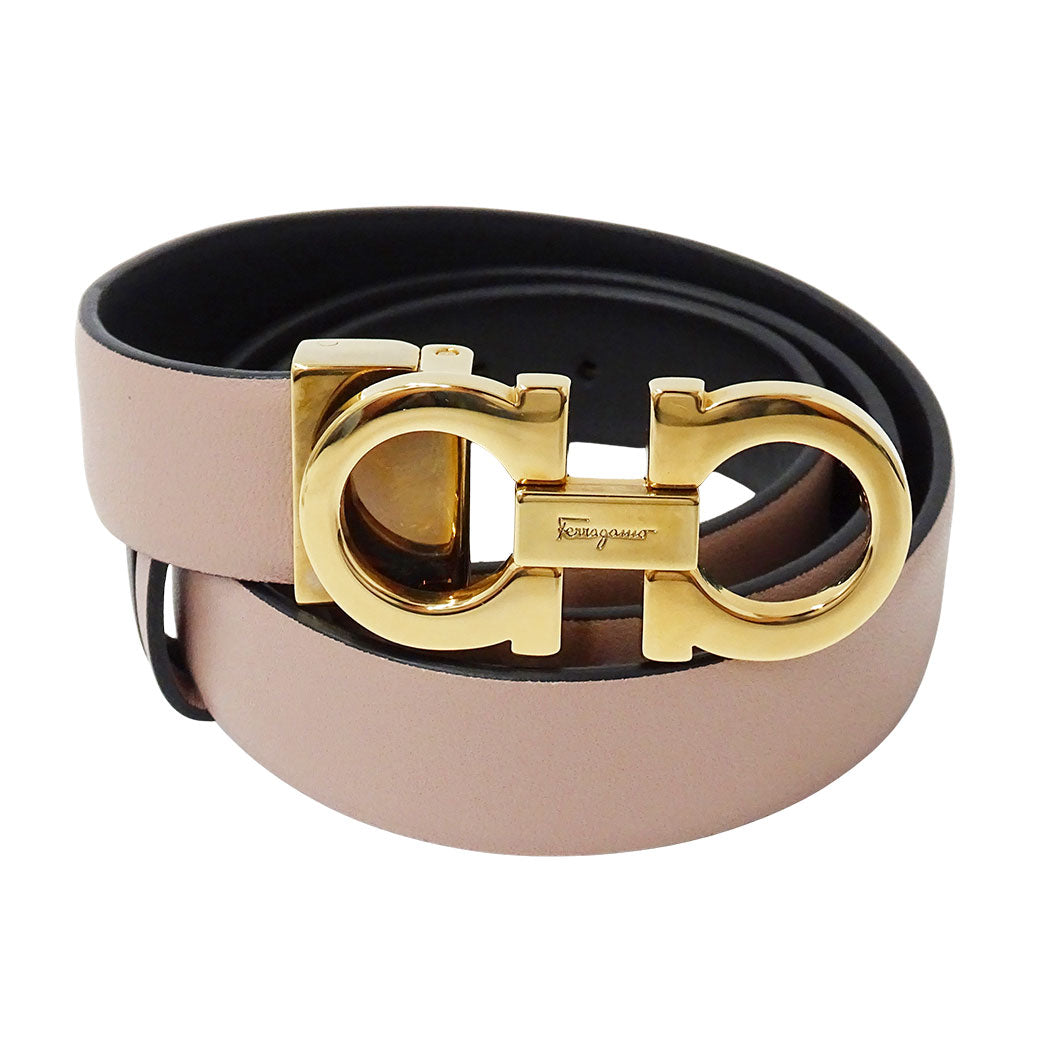 Ferragamo フェラガモ ベルト ダブルガンチーニ ピンクベージュ レザー レディース 【中古】