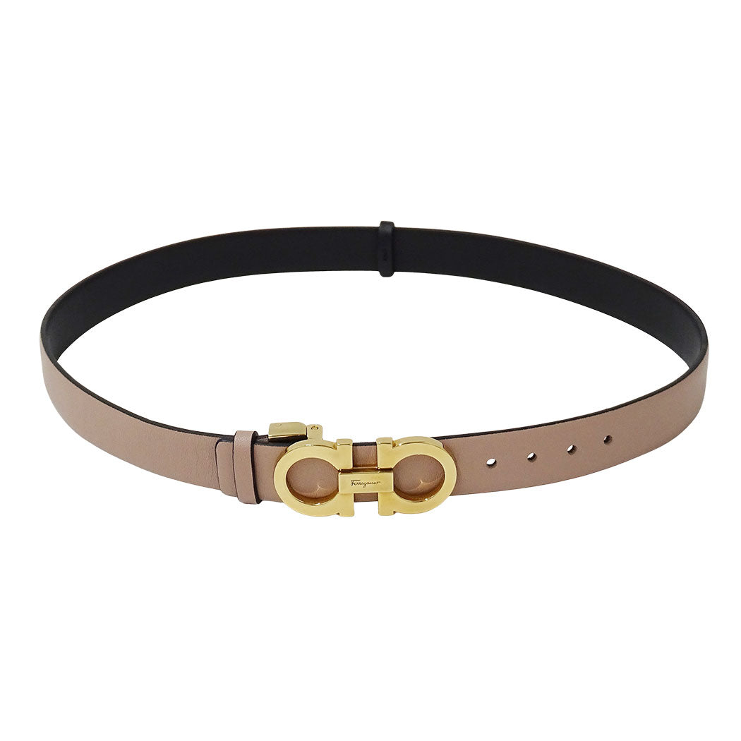 Ferragamo フェラガモ ベルト ダブルガンチーニ ピンクベージュ レザー レディース 【中古】