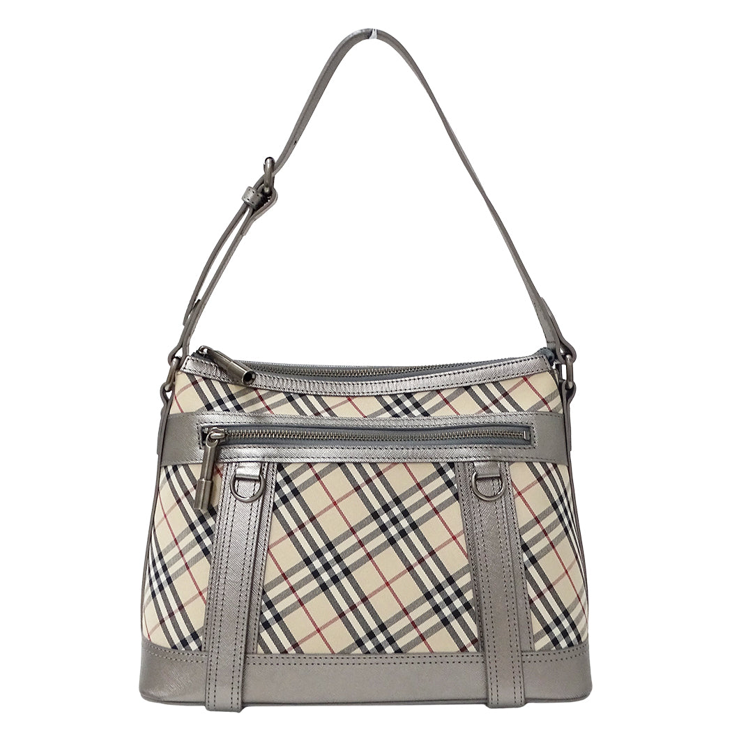 BURBERRY バーバリー ショルダーバッグ シルバー ベージュ キャンバス レディース 【中古】