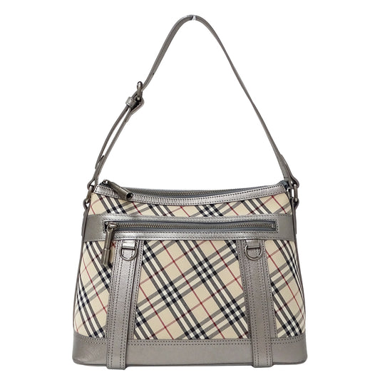 BURBERRY バーバリー ショルダーバッグ シルバー ベージュ キャンバス レディース 【中古】