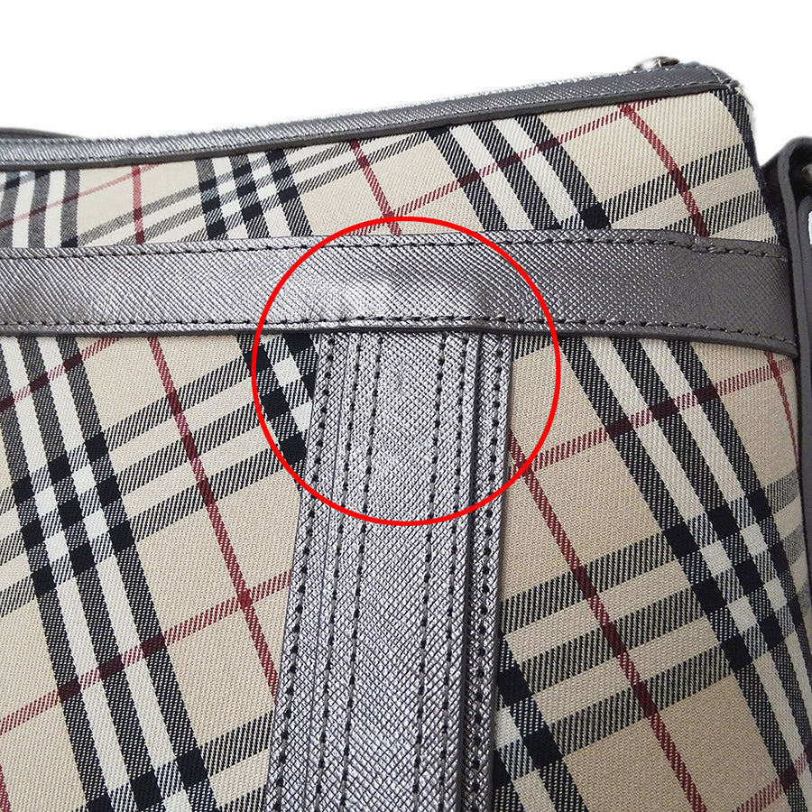 BURBERRY バーバリー ショルダーバッグ シルバー ベージュ キャンバス レディース 【中古】