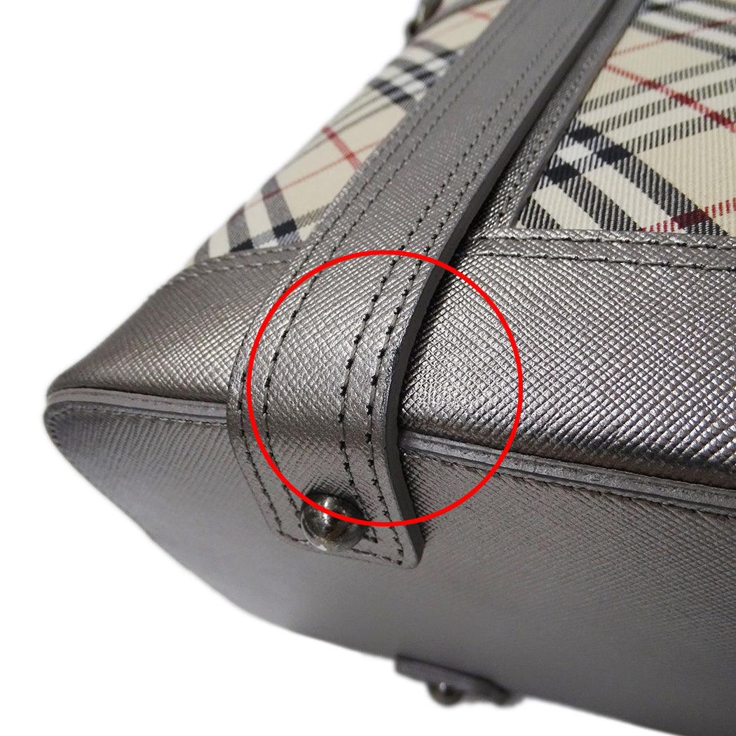 BURBERRY バーバリー ショルダーバッグ シルバー ベージュ キャンバス レディース 【中古】