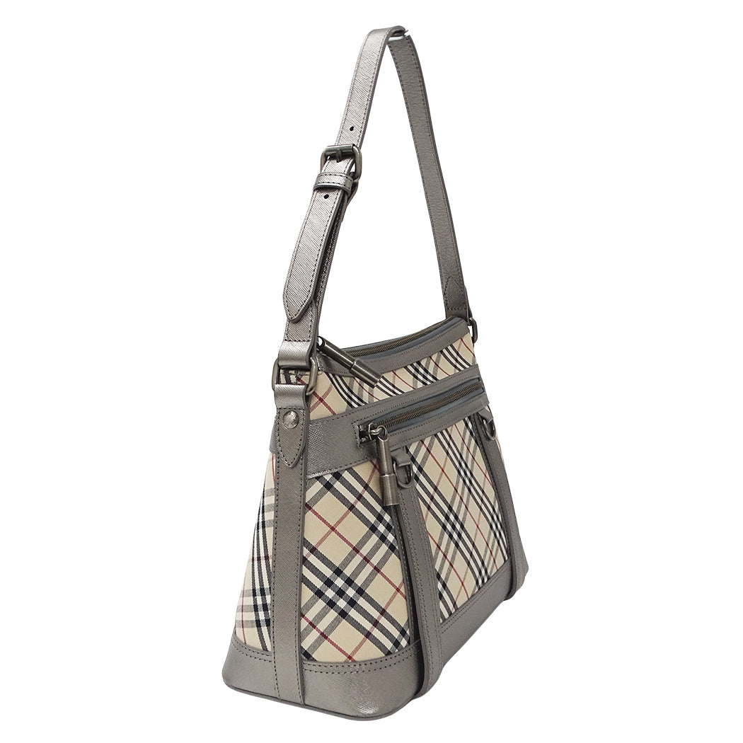BURBERRY バーバリー ショルダーバッグ シルバー ベージュ キャンバス レディース 【中古】