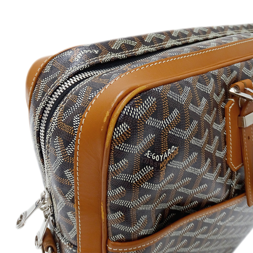 GOYARD ゴヤール アンバサッド ビジネスバッグ ブラック タン コーティングキャンバス メンズ 【中古】