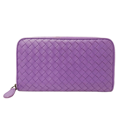 BOTTEGAVENETA ボッテガ・ヴェネタ 長財布 イントレチャート パープル レザー レディース 【中古】
