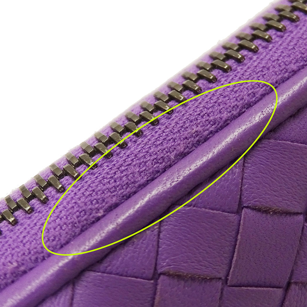 BOTTEGAVENETA ボッテガ・ヴェネタ 長財布 イントレチャート パープル レザー レディース 【中古】