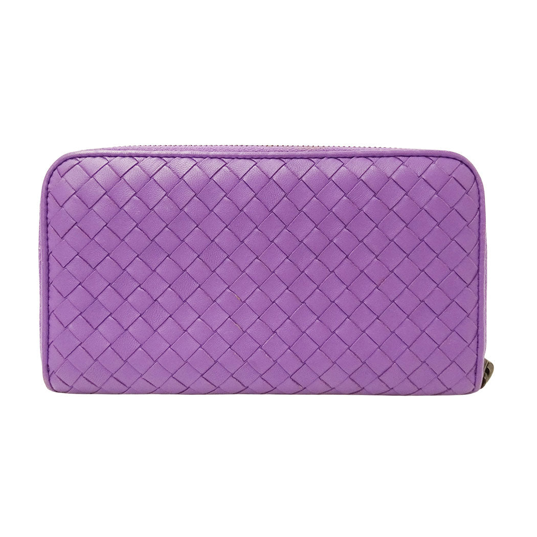 BOTTEGAVENETA ボッテガ・ヴェネタ 長財布 イントレチャート パープル レザー レディース 【中古】