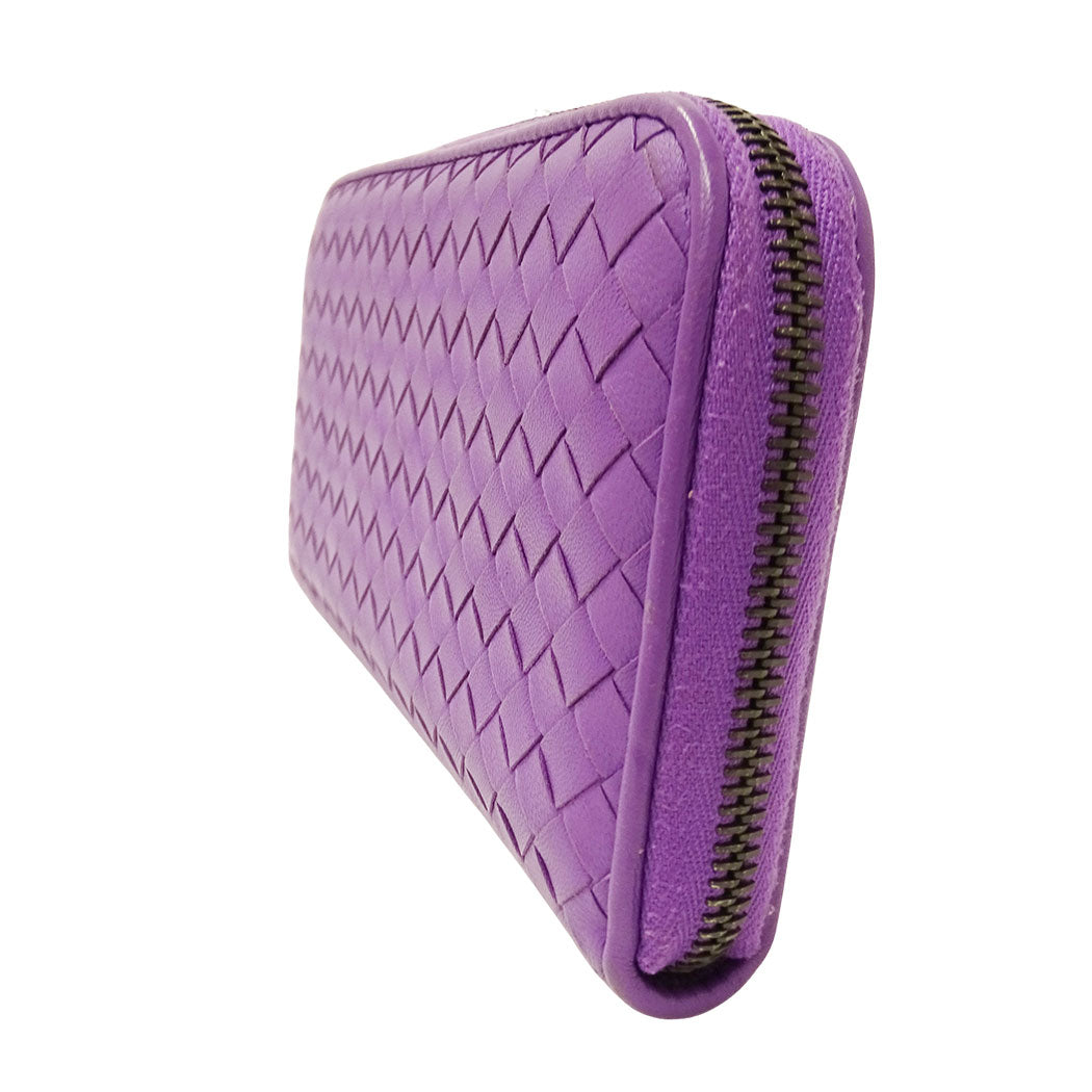 BOTTEGAVENETA ボッテガ・ヴェネタ 長財布 イントレチャート パープル レザー レディース 【中古】