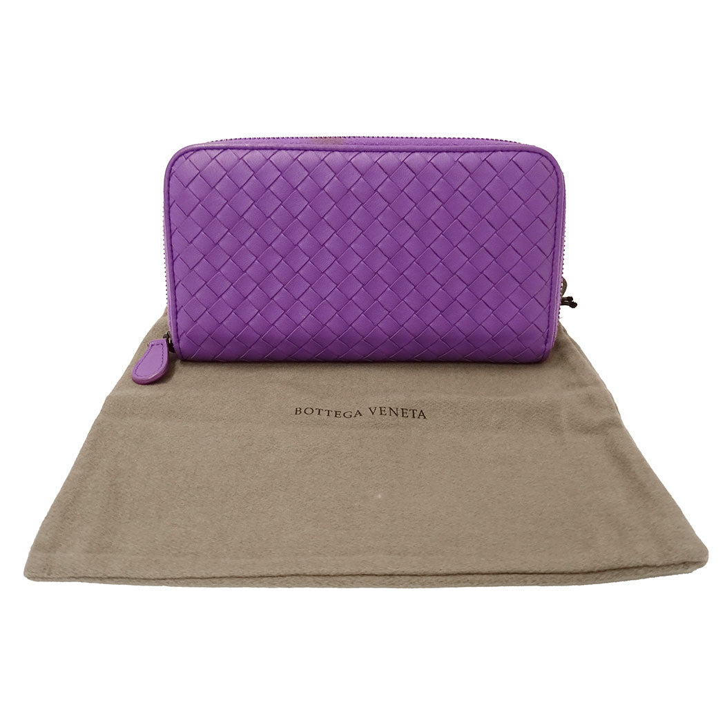 BOTTEGAVENETA ボッテガ・ヴェネタ 長財布 イントレチャート パープル レザー レディース 【中古】