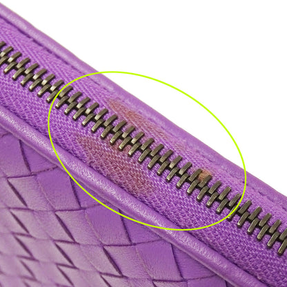 BOTTEGAVENETA ボッテガ・ヴェネタ 長財布 イントレチャート パープル レザー レディース 【中古】
