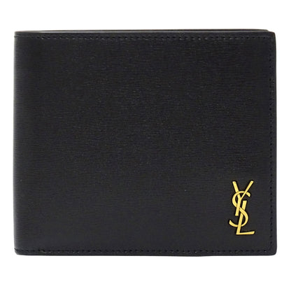 YVES SAINT LAURENT イヴ・サンローラン タイニーカサンドラ 二つ折り財布 ブラック ゴールド金具 レザー レディース メンズ 【中古】