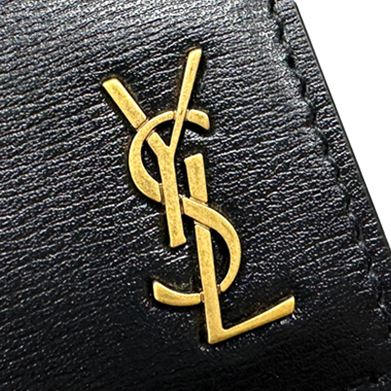 YVES SAINT LAURENT イヴ・サンローラン タイニーカサンドラ 二つ折り財布 ブラック ゴールド金具 レザー レディース メンズ 【中古】