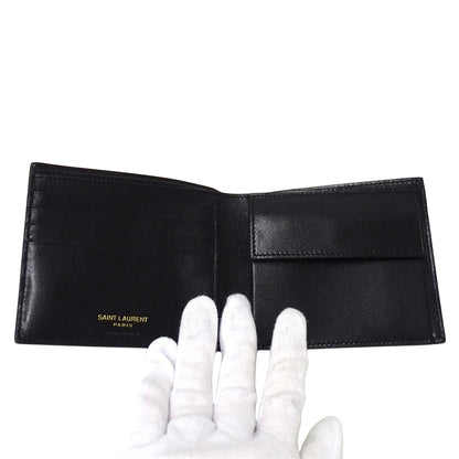 YVES SAINT LAURENT イヴ・サンローラン タイニーカサンドラ 二つ折り財布 ブラック ゴールド金具 レザー レディース メンズ 【中古】