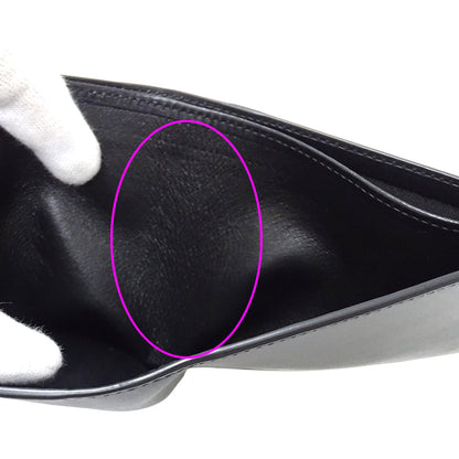 YVES SAINT LAURENT イヴ・サンローラン タイニーカサンドラ 二つ折り財布 ブラック ゴールド金具 レザー レディース メンズ 【中古】