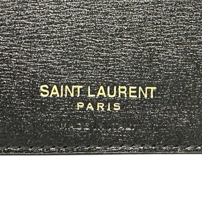 YVES SAINT LAURENT イヴ・サンローラン タイニーカサンドラ 二つ折り財布 ブラック ゴールド金具 レザー レディース メンズ 【中古】