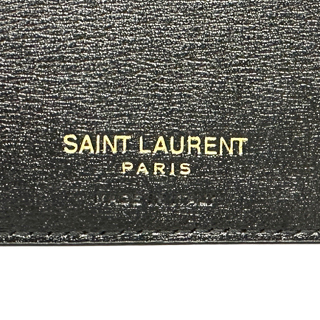 サンローラン SAINT LAURENT タイニーカサンドラ 二つ折り財布 ブラック ゴールド金具 レザー レディース メンズ 【中古】