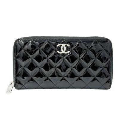 CHANEL シャネル 長財布 ブリリアント マトラッセ ブラック シルバー金具 エナメル レディース 【中古】