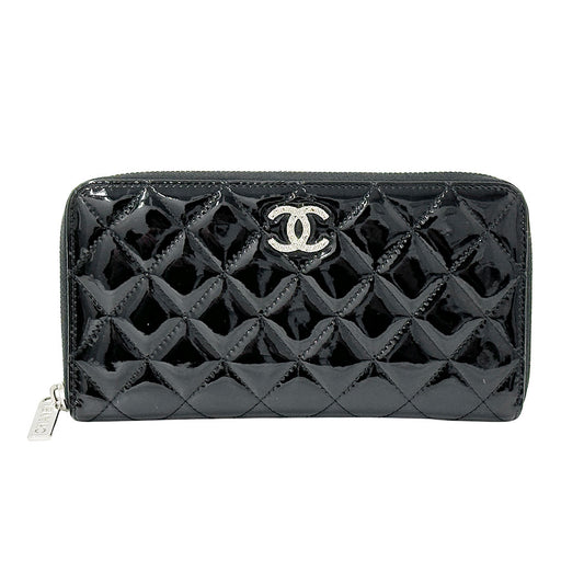 CHANEL シャネル 長財布 ブリリアント マトラッセ ブラック シルバー金具 エナメル レディース 【中古】