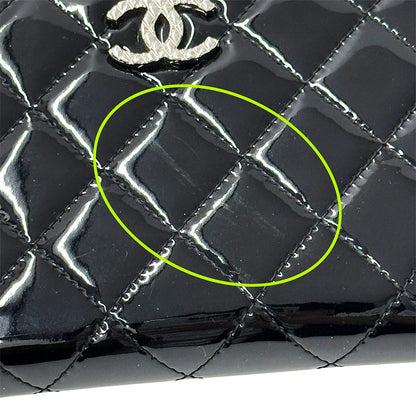 CHANEL シャネル 長財布 ブリリアント マトラッセ ブラック シルバー金具 エナメル レディース 【中古】