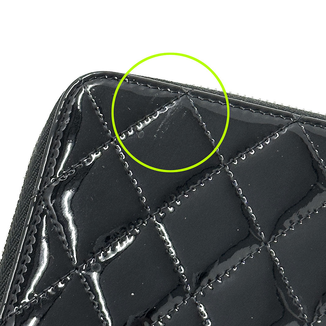 CHANEL シャネル 長財布 ブリリアント マトラッセ ブラック シルバー金具 エナメル レディース 【中古】