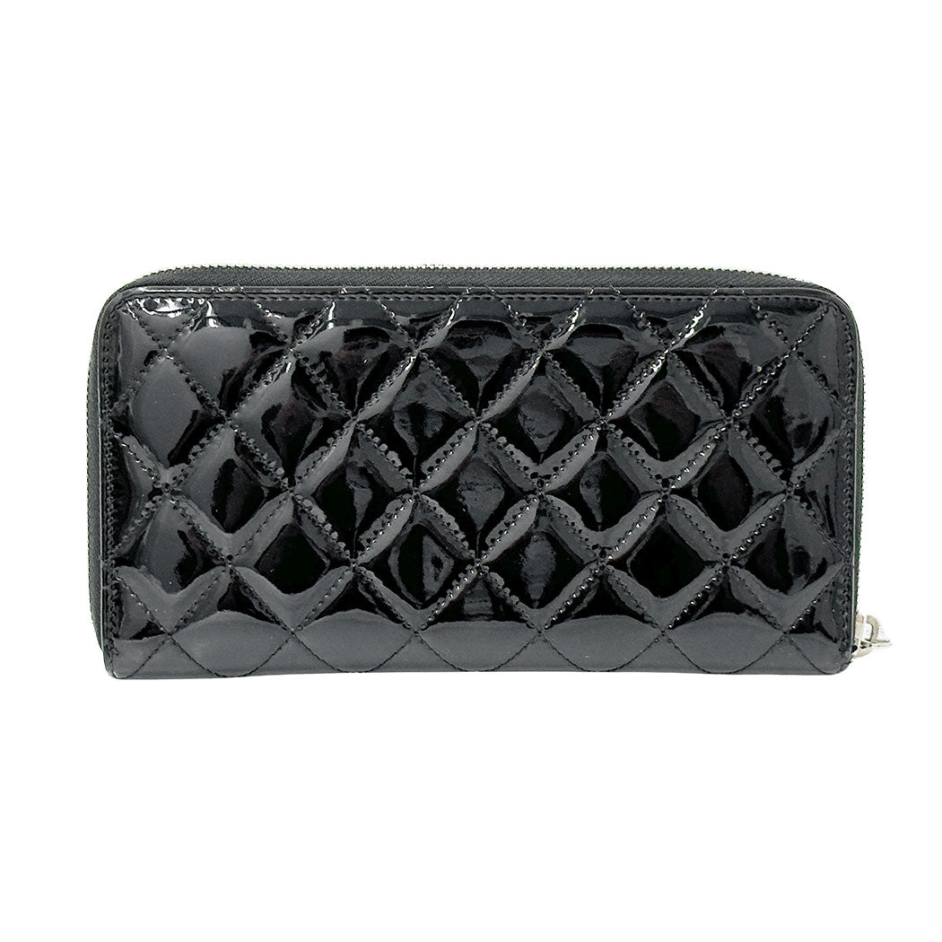CHANEL シャネル 長財布 ブリリアント マトラッセ ブラック シルバー金具 エナメル レディース 【中古】