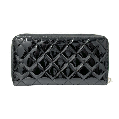 CHANEL シャネル 長財布 ブリリアント マトラッセ ブラック シルバー金具 エナメル レディース 【中古】