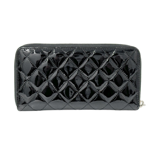CHANEL シャネル 長財布 ブリリアント マトラッセ ブラック シルバー金具 エナメル レディース 【中古】