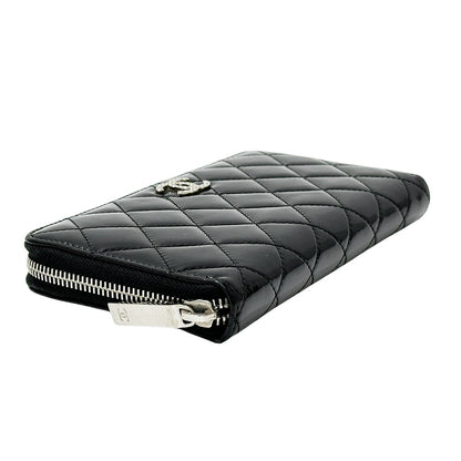 CHANEL シャネル 長財布 ブリリアント マトラッセ ブラック シルバー金具 エナメル レディース 【中古】