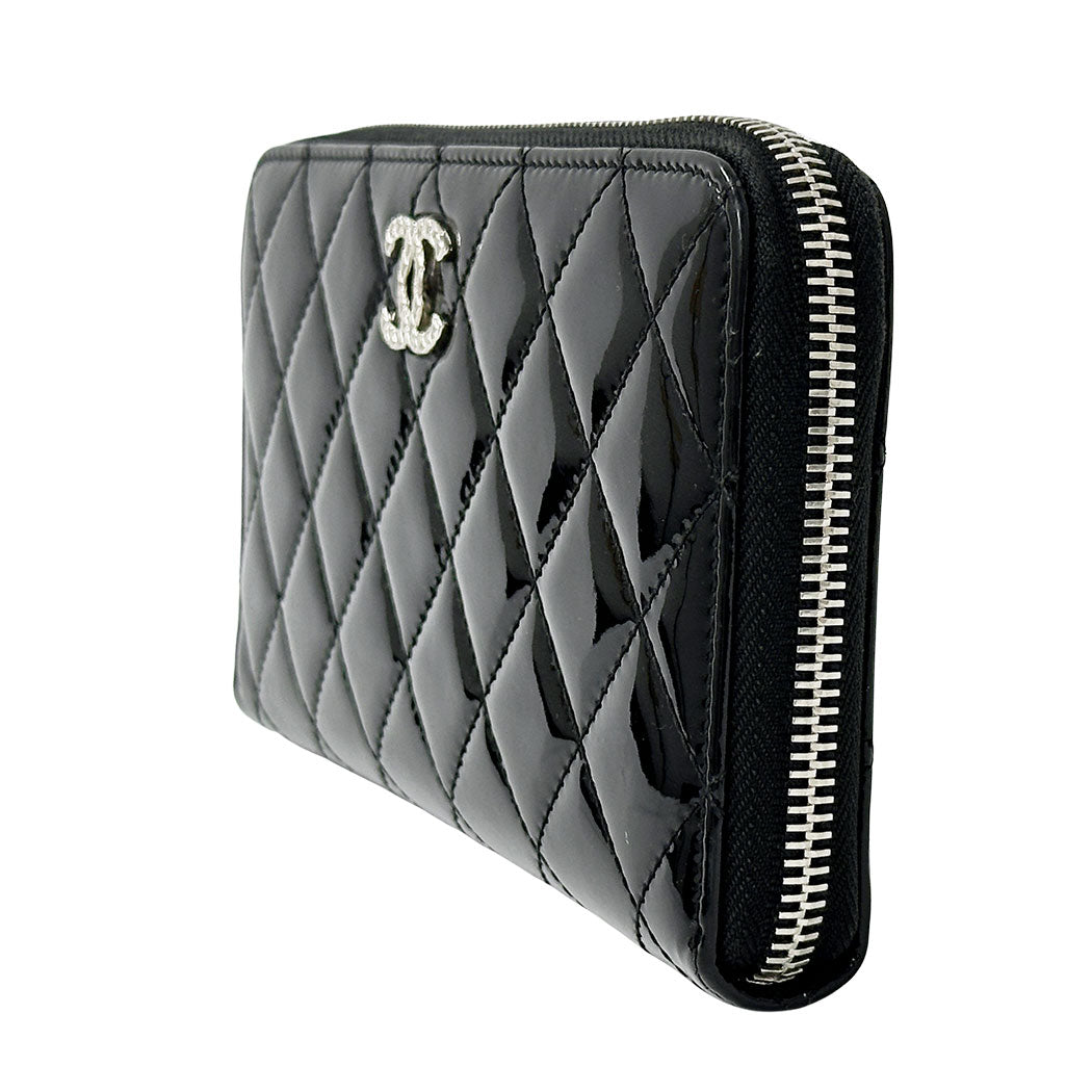 CHANEL シャネル 長財布 ブリリアント マトラッセ ブラック シルバー金具 エナメル レディース 【中古】