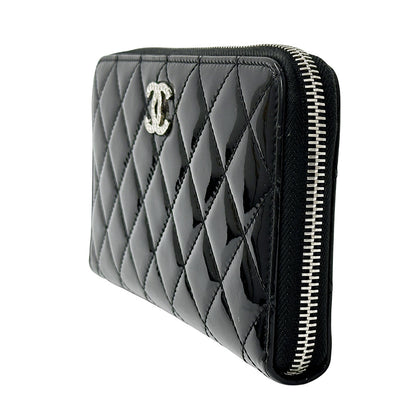 CHANEL シャネル 長財布 ブリリアント マトラッセ ブラック シルバー金具 エナメル レディース 【中古】