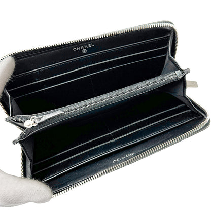 CHANEL シャネル 長財布 ブリリアント マトラッセ ブラック シルバー金具 エナメル レディース 【中古】