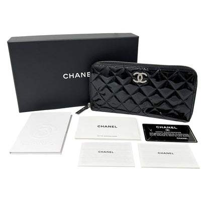 CHANEL シャネル 長財布 ブリリアント マトラッセ ブラック シルバー金具 エナメル レディース 【中古】