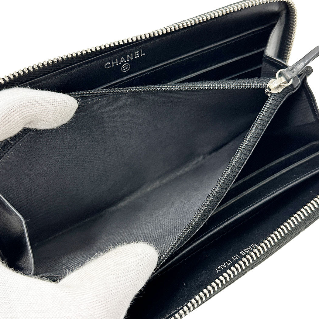 CHANEL シャネル 長財布 ブリリアント マトラッセ ブラック シルバー金具 エナメル レディース 【中古】