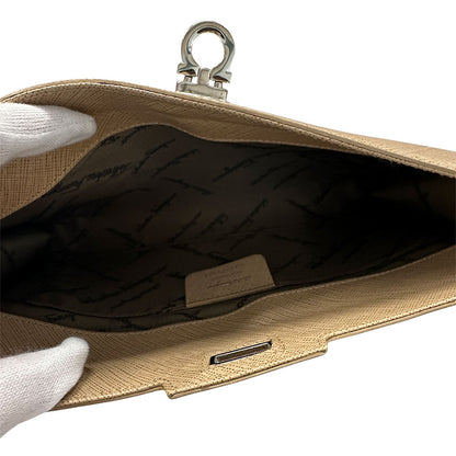 Ferragamo フェラガモ ショルダーバッグ ガンチーニ ベージュ シルバー金具 レザー レディース 【中古】