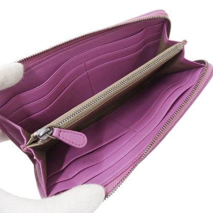 BOTTEGAVENETA ボッテガ・ヴェネタ 長財布 イントレチャート パープル レザー レディース 【中古】