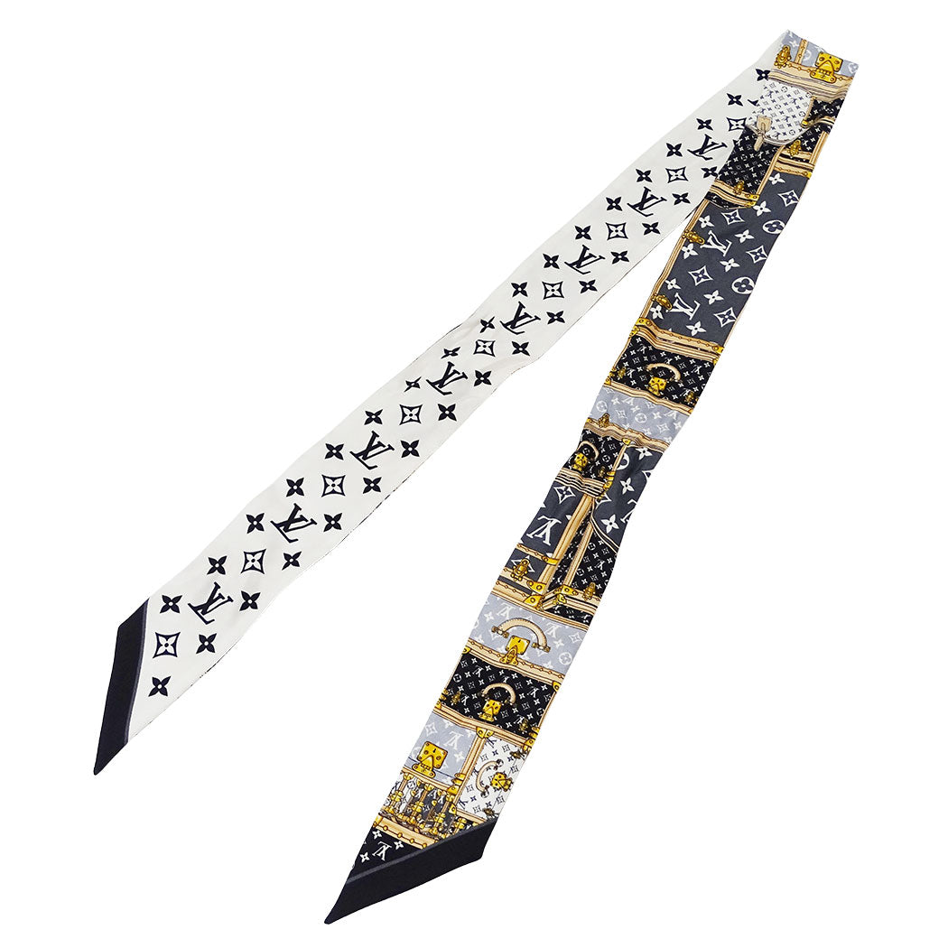 LOUIS VUITTON ルイ・ヴィトン バンドーBB・レッツゴー スカーフ モノグラム ブラック ホワイト M76442 シルク レディース 【中古】